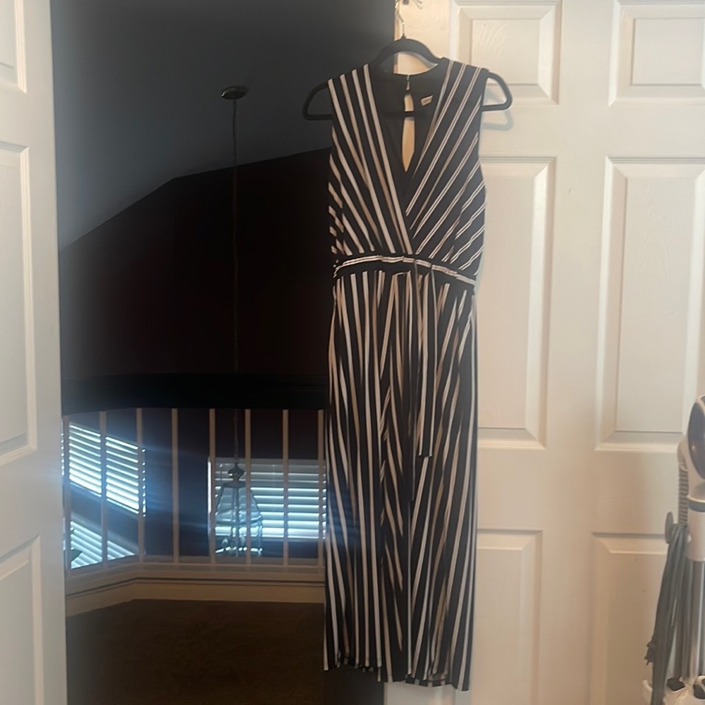 Pinstriped jump suit